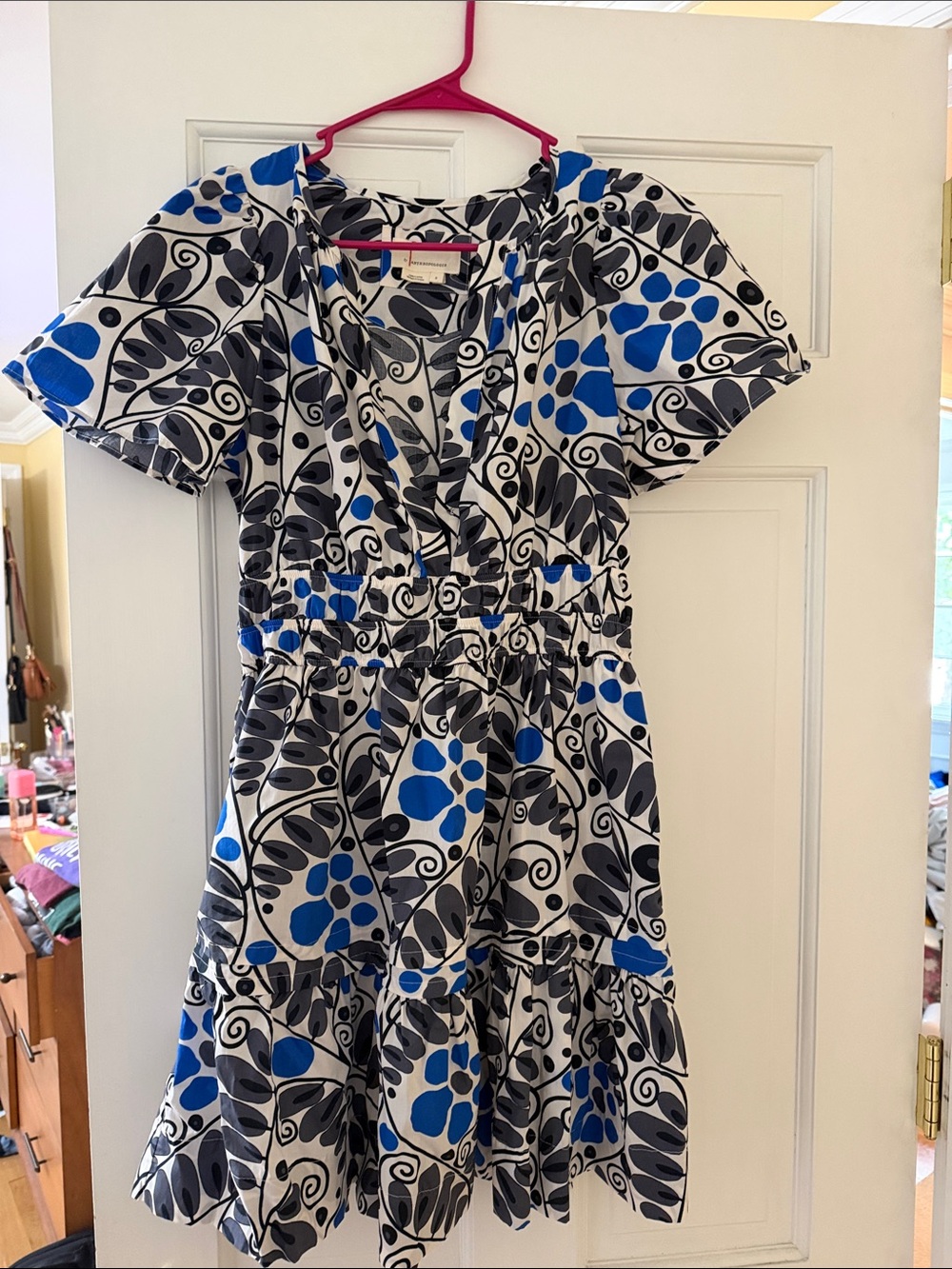 Anthropologie Blue & Black Floral Print Short Dress
